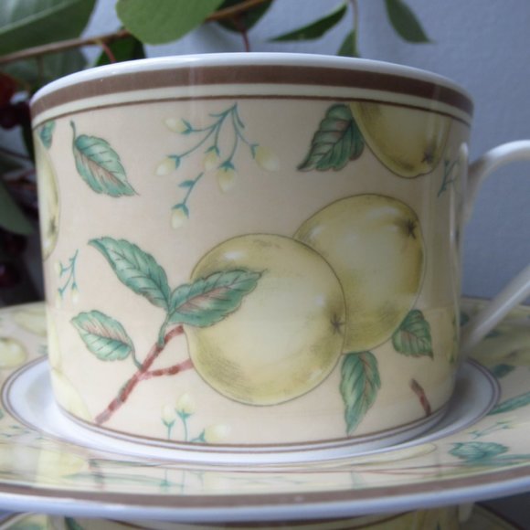 Fine Porcelain Set 8 mugs & 8 Saucers Apple Orchard by Stokes Casual MagnaStrong - Picture 10 of 16